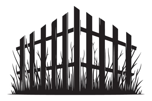 Creepy Wooden Fence with Wild Grass Illustration for Halloween Theme vector