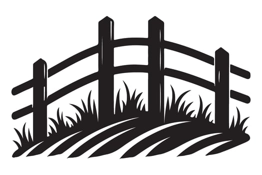 Rustic Wooden Fence Silhouette with Grass Illustration for Farm Designs vector