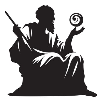 Silhouette Ancient Wizard Holding Orb and Staff Illustration vector