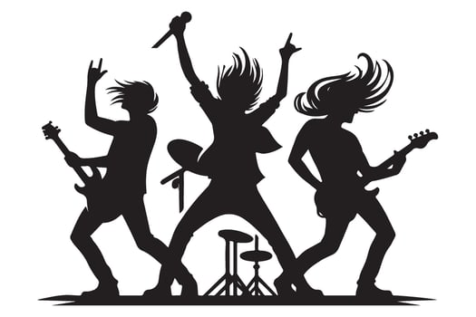 Rock Band Playing Music Silhouette for Creative Design Projects vector