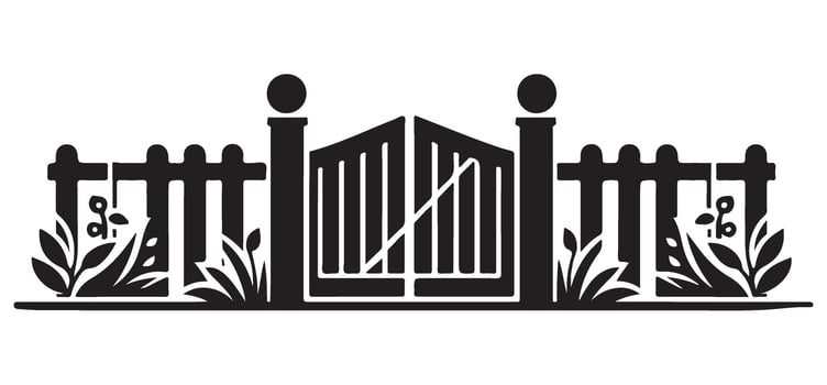 Traditional Picket Gate Silhouette with Fences and Plants Illustration vector