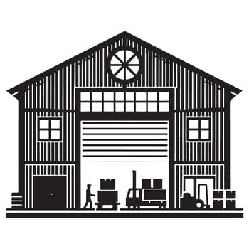 Silhouette Illustration of a Warehouse with Forklifts and Boxes vector