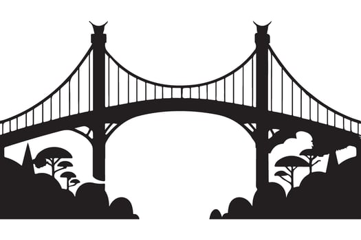 Suspension Bridge Silhouette Illustration Connecting Landscapes with Architectural Design vector