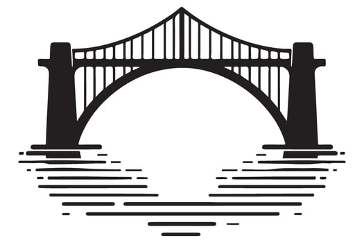 Arched Bridge Silhouette Illustration Over Water Design vector