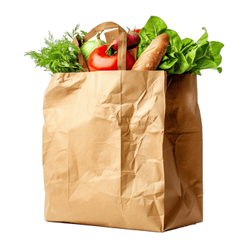 Brown Paper Bag Filled with Fresh Vegetables and Bread from the Farmers Market png