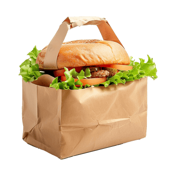 Juicy Beef Burger in a Brown Paper Bag for Takeaway Delicious Fast Food Meal png