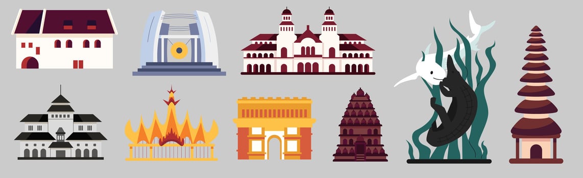 Architectural Diversity Icons Collection, Featuring Cultural Buildings vector