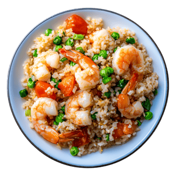 Delicious Shrimp Fried Rice with Vegetables in a White Bowl png