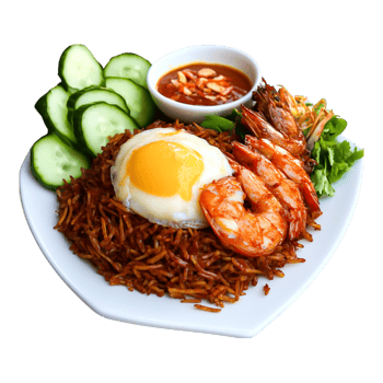 Delicious Plate of Fried Rice with Egg and Shrimp Garnished with Cucumbers png