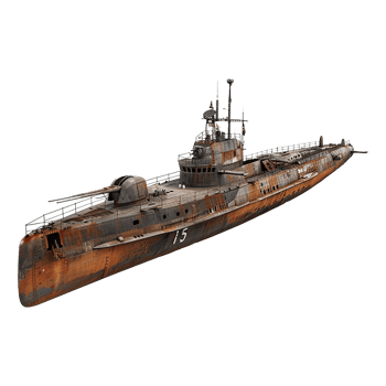 Rusty Old World War II German UBoat Submarine I5 Wreckage 3D Render png