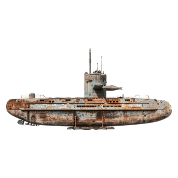 A Rusty Old World War II Era German UBoat Submarine Vessel on Display png
