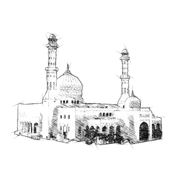 hand drawing perspective mosque building sketch png