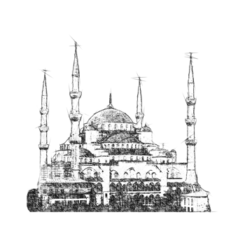 hand drawn perspective mosque building sketch style png