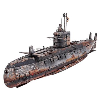 Detailed Model of a Rusted World War II German Uboat Submarine DG U16 with Nazi Swastika Flag png