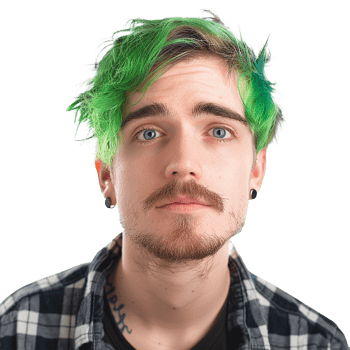 Portrait of a young man with bright green hair and a goatee png