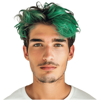 Portrait of a young man with stylish green hair and a goatee png