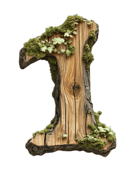 Number One Mossy Bark Texture on a Transparent Background Woodland Decorative Element Symbolic Rustic Natural Design Detailed Macro View png