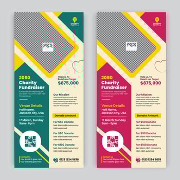 Charity rack card design or charity fundraiser event dl Flyer, handbill design template vector