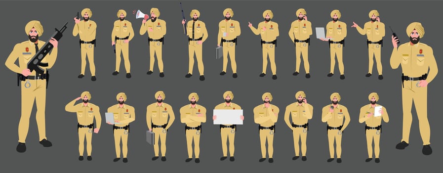 Indian Police Officer Character gestures vector