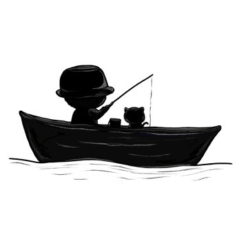 Silhouette of a person and a cat fishing from a small boat png
