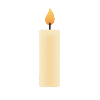 A white candle with a yellow flame on a transparent background, the candle is lit and the flame is flickering png