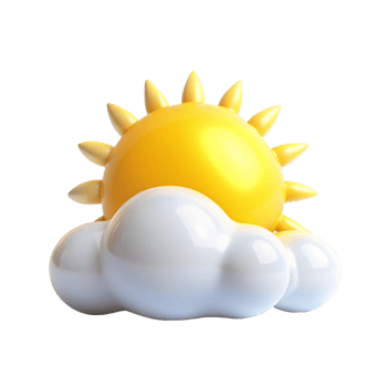 3D Render of a Cute Cartoon Sun Behind a Fluffy Cloud A Bright Yellow Sun with Spiky Rays Over a Soft White Cloud on a Black Background png