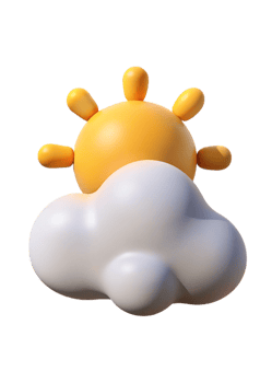 3D Render of Cute Cartoon Sun Behind a Fluffy Cloud Weather Illustration png
