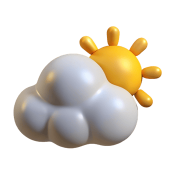 3D Render of a Cute Cartoon Sun Behind a Fluffy Cloud Partially Sunny Weather Icon png