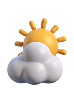 3D Render of Cute Cartoon Sun Behind a Fluffy Cloud Icon png