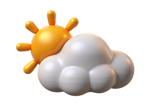3D Render of Cartoon Sun Behind a Puffy Cloud Partly Sunny Weather png