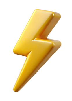 Shiny Golden Lightning Bolt 3D Render Illustration Graphic Design Element png