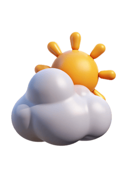 A 3D Render of a Cute Cartoon Sun Hiding Behind a Fluffy Cloud png