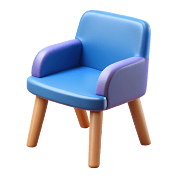 A Cute 3D Render of a Small Blue Chair with Wooden Legs Perfect for a Child's Room or Playroom Setting png