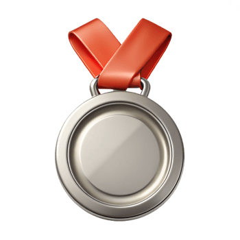 Silver Medal with Orange Ribbon Award Achievement Success Victory Prize Competition png