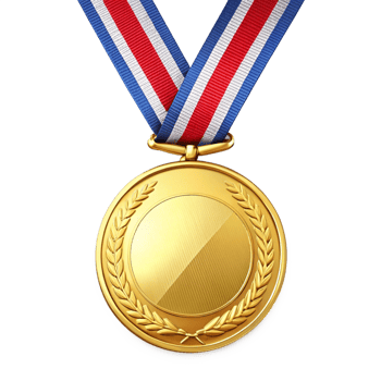 A gleaming gold medal with a red white and blue ribbon award achievement victory success celebration champion first place prize winner png