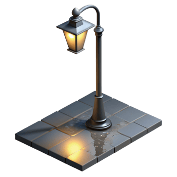 elegant artistic A streetlight casting a long shadow on a wet sidewalk, urban nightscape photography, moody lighting exclusive png