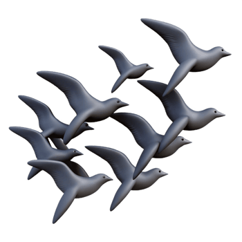 stunning creative A flock of birds flying in formation, sunset sky, silhouette style genuine png