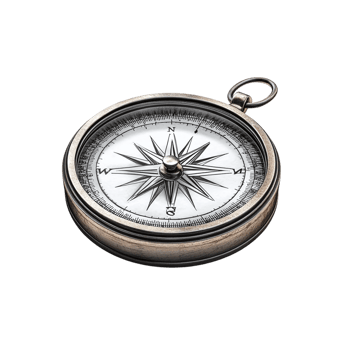 Vintage Metallic Compass on White Background png