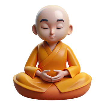 vibrant artistic A serene anime monk with shaved head and orange robes, meditating in a lotus position, soft, warm lighting, in the style of a spiritual anime professional png