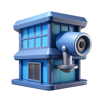 serene artistic A security camera mounted on a building facade, surveillance theme, cool blueish tint, dystopian atmosphere genuine png