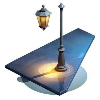 stunning artistic A streetlight casting a long shadow on a wet sidewalk, urban nightscape photography, moody lighting authentic png
