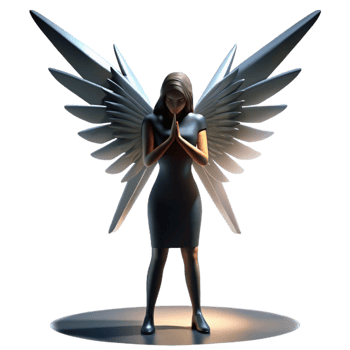 wonderful classic A woman with wings made of razor blades, embracing a figure made of shadows, lit by a single spotlight. Dark fantasy style high quality png
