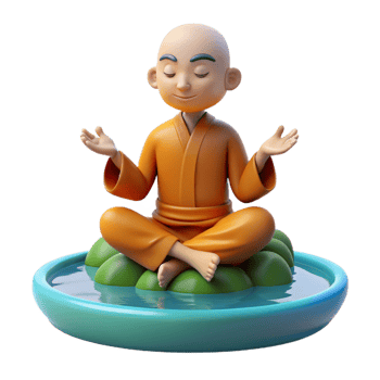 dramatic modern A serene meditating monk levitates above a tranquil pond. Soft, morning light. Zen style 4K png