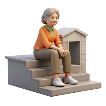 wonderful minimalist An elderly woman sitting on her stoop watching the world go by, urban portrait photography, natural light high quality png