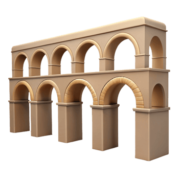 wonderful abstract Roman aqueduct, massive stone arches, spanning a valley, clear blue sky, ancient engineering marvel high resolution png