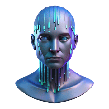 impressive creative A holographic projection of a human face, fragmented and glitching, against a backdrop of binary code streaming down a dark screen. Cyberpunk style 4K png