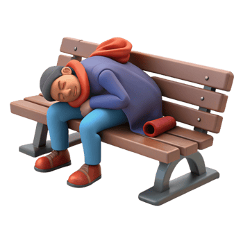 elegant minimalist A homeless person sleeping on a park bench, social documentary photography, somber lighting authentic png