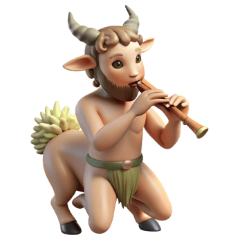 beautiful minimalist A whimsical satyr with the legs of a goat and the torso of a man, playing a pan flute in a forest glade. Soft, dappled lighting. Mythological style authentic png
