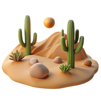 serene vintage A desert landscape with sand dunes and cacti, harsh sunlight, realistic style genuine png