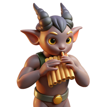 elegant contemporary A mischievous satyr playing a pan flute in a sun-drenched forest glade. Warm, inviting lighting. Impressionistic style 4K png